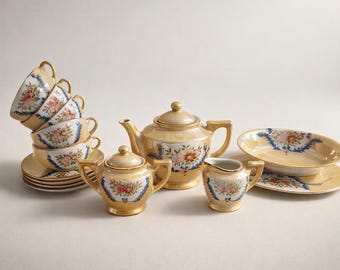 Vintage Japanese Floral Porcelain Child Tea Set – Collectible Cottagecore Decor