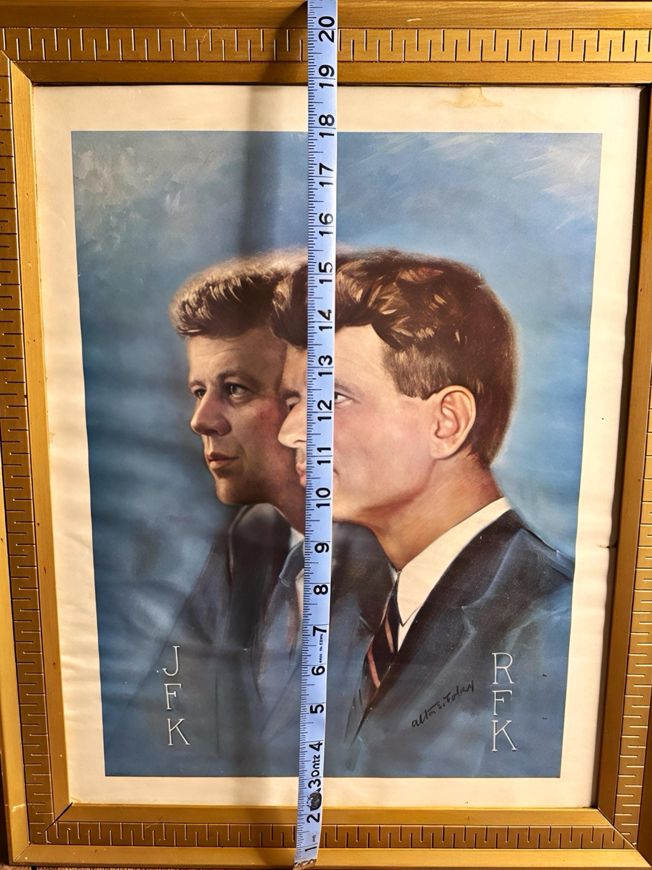 Vintage JFK & RFK Signed Portrait by Alton S. Tobey, Framed 15x20
