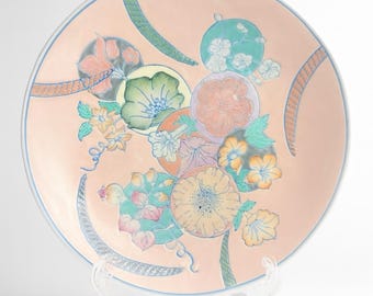 Vintage Japanese Kutani Porcelain Plate with Hand-Painted Floral Design & Gold Details