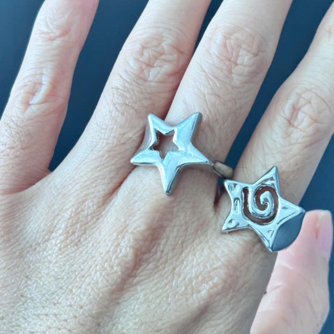 Set of Two Star Rings, Y2k Star Rings, Gothic Jewelry, Statement Ring ...
