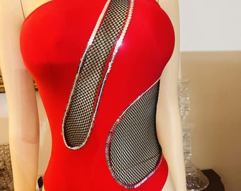 rave bodysuit red white and black