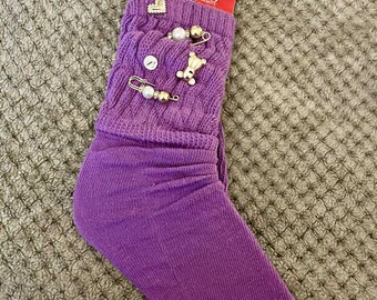 light purple socks with bear pins