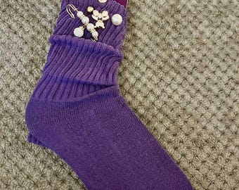 dark purple socks with pins