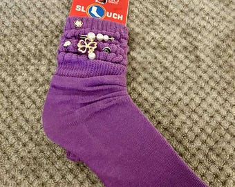 light purple socks with flower pins
