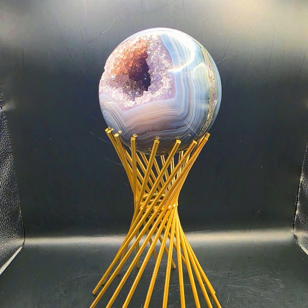 Large Brazilian Amethyst Agate Sphere • Open Crystal Cavity, Banded Agate (1.452kg)