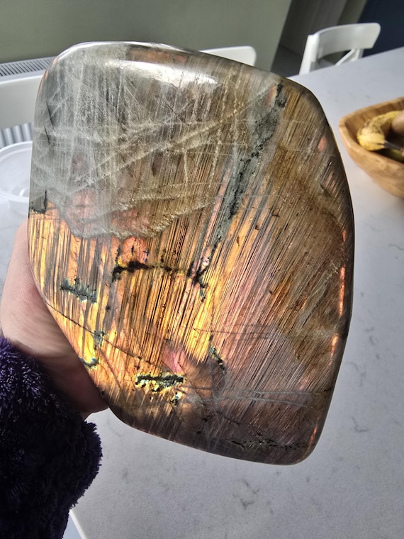 XL Rainbow Labradorite Spectrolite Freeform 2.12kg • Rainbow / Golden Bronze Flash, Madagascar Feldspar