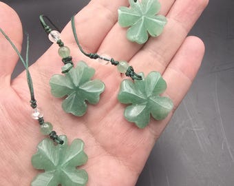 Irish Green Aventurine Four-Leaf Clover Charm • Lucky Crystal Bag & Phone Charm • Natural Quartz • Fairy Fort Charged