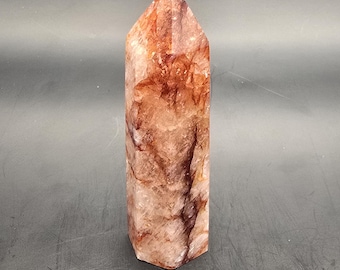Fire Quartz Crystal Tower 9.3cm, 94g • Hematoid Veined Mineral Display