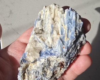 Blue Kyanite Cluster • Raw Metallic Crystal Specimen from Brazil