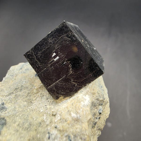 Large Natural Pyrite Cube on Matrix • Peruvian Cubic Crystal Specimen