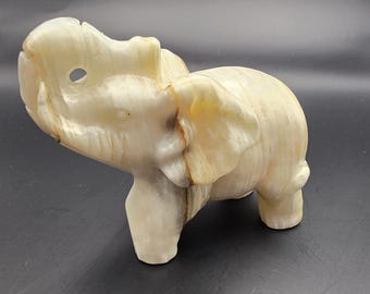 Large Hand-Carved Aragonite Onyx Elephant Sculpture 580g • Calming Stone Decor