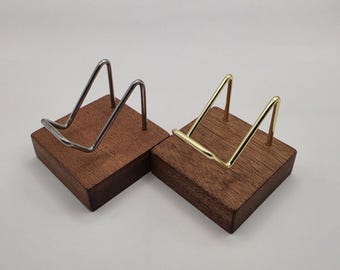 木製＆真鍮製標本展示スタンド - 水晶、化石、鉱物ホルダー