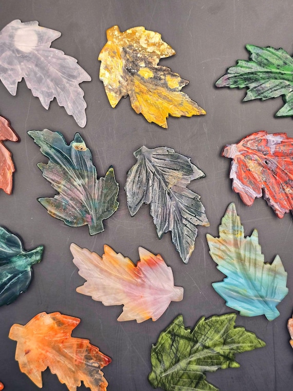 Irish Carved Crystal Leaf Collection • Multiple Stones • Nature-Inspired Crystal Carvings • Fairy Fort Charged