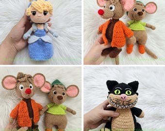 Custom Cinderella Crochet Doll, Cinderella Amigurumi, Crochet Jaq and Gus Dolls, Lucifer Cat Stuffed Doll, Handmade Cinderella Plushies