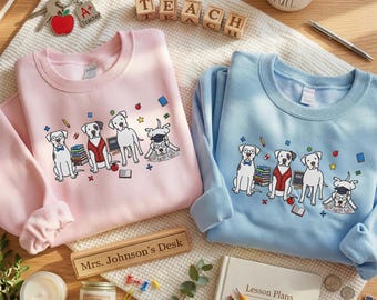 Embroidered Dogo Argentino Sweatshirt | Cute Teacher Dog Mom Shirt | Back to School Hoodie | Dog Lover Gifts | Happy Teacher Day