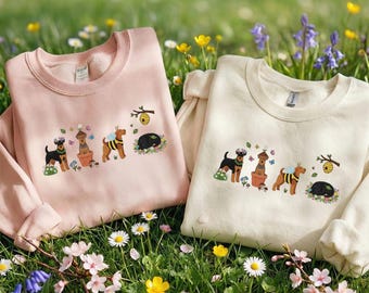 Airedale Terrier Spring Sweatshirt, Embroidered Bee Dog Shirt, Floral Garden Crewneck, Cute Airedale Mom Gift, Nature Lover Sweater
