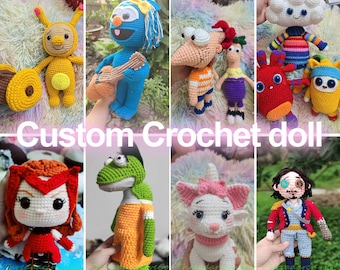 Custom Amigurumi Toy, Magic Witch Crochet Doll, Retro Cartoon Brothers Plush, Blue Musician Puppet, Custom Character Doll Commission