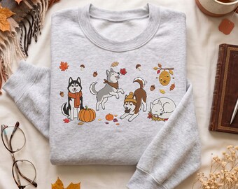 Fall Siberian Husky Embroidered Sweatshirt, Custom Siberian Husky Fall Clothing, Cute Siberian Husky Dog Lover Gift, Spooky Season Gift