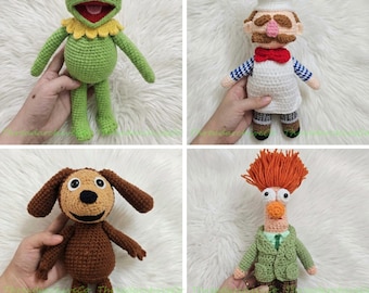 The Muppets Crochet Dolls, Kermit Frog Doll, Crochet Muppets Toys, Beaker Doll, Janice Doll, Rowlf the Dog Plush, Muppets Stuffed Dolls