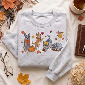 Fall Australian Cattle Dog (Heeler) Embroidered Sweatshirt, Spooky Season Australian Cattle Dog (Heeler) Hoodie, Cute Heeler Dog Lover Gift