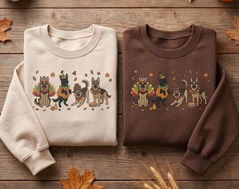 Thanksgiving German Shepherd Embroidered Sweatshirt, Cute Pilgrim German Shepherd Dog Apparel, Thanksgiving Pie German Shirt, for Dog Moms