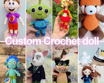 Custom Crochet Doll from Photo, Sea Monster Plush, Red Panda Amigurumi, Space Alien Toy, Smiling Cat Doll, Romantic Couple Plushie