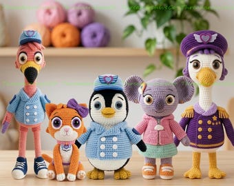 Crochet T.O.T.S. Characters Dolls, Pip the Penguin Crochet Doll, K.C. the Koala Amigurumi, Transport Service Plushies, Animal Stuffed Toys