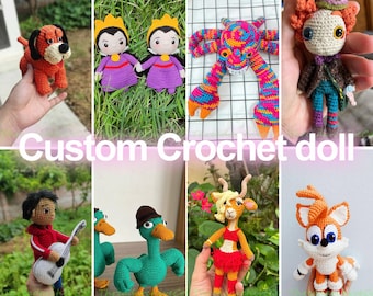Custom Character Amigurumi, Wonderland Crochet Doll, Evil Queen Plush, Two-Tailed Fox Toy, Musician Doll, Custom Plush From Drawing