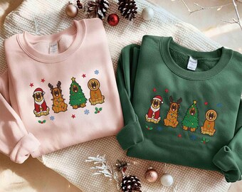 Embroidered Leonberger Sweatshirt, Leonberger Christmas Shirt, Dog Lover Gift, Leo Mom Hoodie, Embroidered Holiday Tee, Christmas Dog Shirt