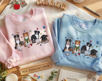 Embroidered English Shepherd Sweatshirt | Cute Teacher Dog Mom Shirt | Back to School Hoodie | Dog Lover Gifts | Happy Teacher Day