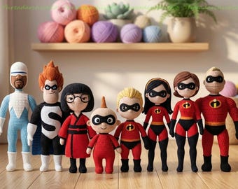 Crochet Mr Incredible Doll, Incredible Characters Doll Set, Elastigirl Crochet Doll, Jack Jack Doll, Edna Mode Doll, Superhero Plush Gift