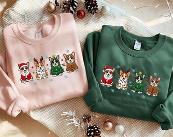 Embroidered Pembroke Welsh Corgi Sweatshirt, Corgi Christmas Shirt, Dog Lover Gift, Corgi Mom Hoodie, Embroidered Holiday Tee, Christmas Dog