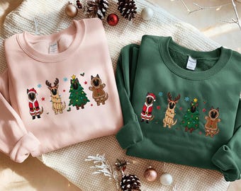 Embroidered Belgian Malinois Sweatshirt, Malinois Christmas Shirt, Dog Lover Gift, Malinois Mom Hoodie, Embroidered Holiday Tee