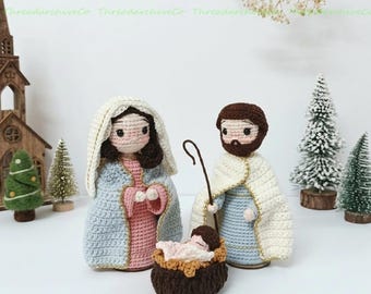 Handmade Crochet Nativity Set, Holy Family Amigurumi, Catholic Jesus Mary Joseph Dolls, Catholic Gifts For Mom, Christian Decor Gifts