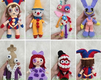 Custom Digital Circus Characters Crochet Doll, Crochet Anxious Jester Doll, Pomni Jax Ragatha Plushies, Handmade Circus Plush Toys