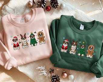 Embroidered Saint Bernard Sweatshirt, Saint Christmas Shirt, Dog Lover Gift, Saint Bernard Mom Hoodie, Embroidered Holiday Tee,Christmas Dog