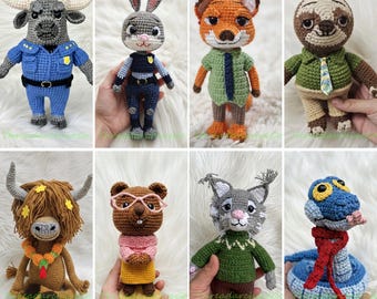 Custom Zootopia Crochet Dolls, Judy Hopps Amigurumi, Nick Wilde Doll, Chief Bogo Plush, Flash Slothmore Doll, Zootopia Stuffed Toys
