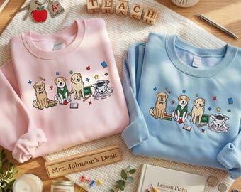 Embroidered Akbash Sweatshirt | Cute Teacher Dog Mom Shirt | Back to School Hoodie | Dog Lover Gifts | Embroidered Dog | Happy Teacher Day