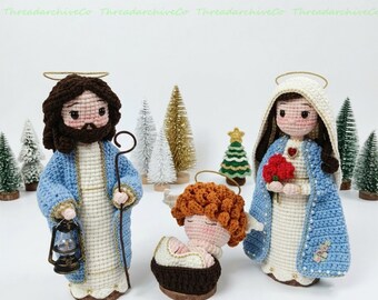 Handmade Crochet Nativity Set, Holy Family Amigurumi Doll, Catholic Gifts For Mom, Virgin Mary Joseph Baby Jesus, Christian Home Decor