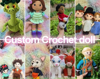 Custom Crochet Doll from Photo, Sea Monster Boy Plush, Guitar Boy Amigurumi, Fairy Tale Flying Boy, Cat Doll, Fantasy Warrior Plushie