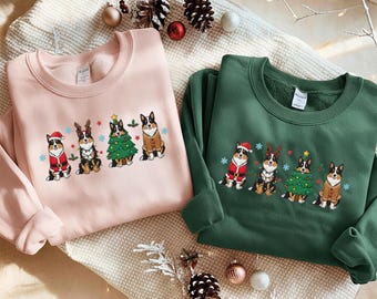 Embroidered English Shepherd Sweatshirt, Shepherd Christmas Shirt, Dog Lover Gift, Shepherd Mom Hoodie, Embroidered Holiday Tee