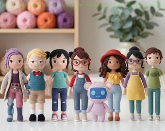 Custom Hailey's On It Crochet Dolls, Hailey Banks Amigurumi, Scott Becker Dolls, Beta Robot Plush Toy, Hailey and Friends Stuffed Dolls