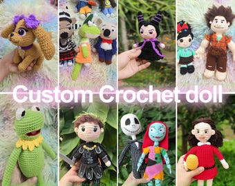 Custom Amigurumi Plush Doll, Evil Dark Fairy Crochet, Green Frog Puppet, Skeleton Couple Toy, Roman Boy Plush, Custom Commission Doll