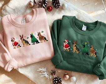 Embroidered German Shepherd Sweatshirt, GSD Christmas Shirt, Dog Lover Gift, GSD Mom Hoodie, Embroidered Holiday Sweater