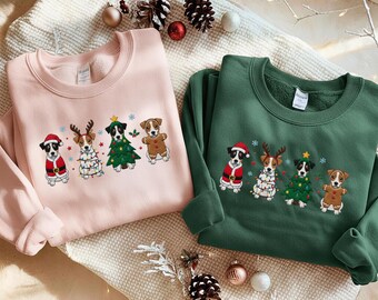 Embroidered Jack Russell Terrier Sweatshirt, JRT Christmas Shirt, Dog Lover Gift, JRT Mom Hoodie, Embroidered Holiday Tee