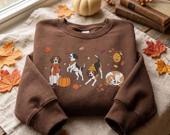 Fall Treeing Walker Coonhound Embroidered Sweatshirt, Cute Treeing Walker Coonhound Dog Lover Gift, Autumn Leaves Coonhound Shirt