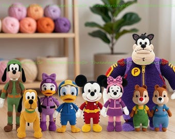 Mickey and The Roadster Racers Crochet Dolls, Mickey Mouse Racer Doll, Minnie, Donald, Daisy Racers Dolls, Racing Adventures Plush Toys