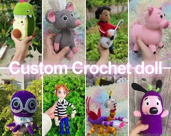 Custom Amigurumi Plush Doll, Rat Chef Crochet, Stitched Boy Toy, Fruit Dinosaur Plush, Personalized Anime Doll, Custom Commission Doll