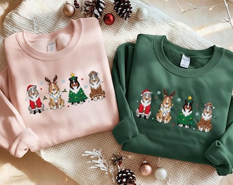 Embroidered Scotch Collie Sweatshirt, Collie Christmas Shirt, Dog Lover Gift, Collie Mom Hoodie, Embroidered Holiday Tee,Christmas Dog Shirt