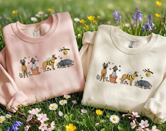 Dutch Shepherd Spring Sweatshirt, Embroidered Gardening Dog Gift, Funny Bee Puppy Crewneck, Shepherd Mom Shirt, Easter Dog Present